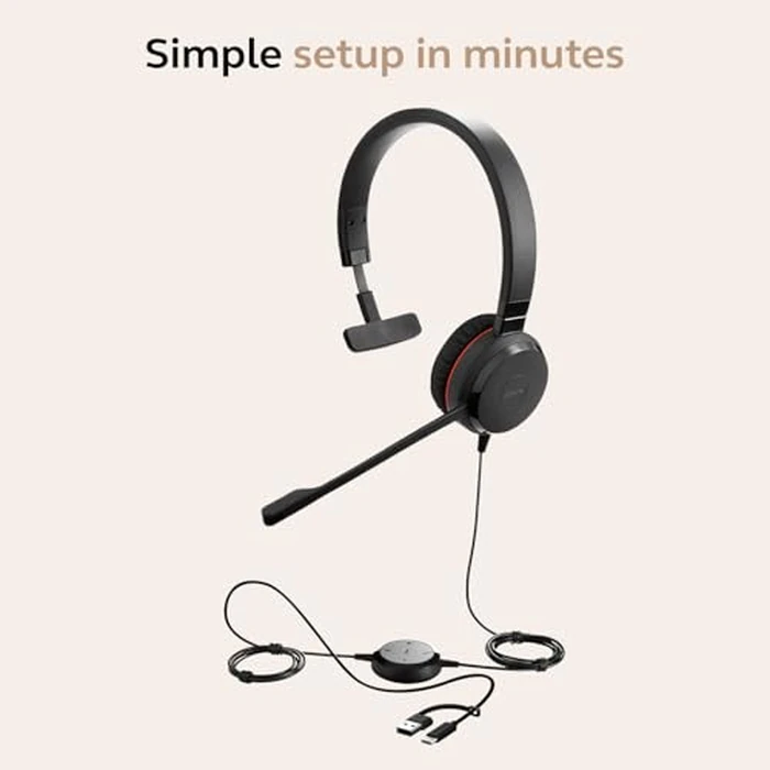 Jabra Evolve 20 SE Wired Single-Ear Headset with Microphone for Work, USB-A and USB-C Wired Headphones, Microsoft Teams Certified, Connects to Laptops, iPhone & Android Devices by Jabra - Image 5