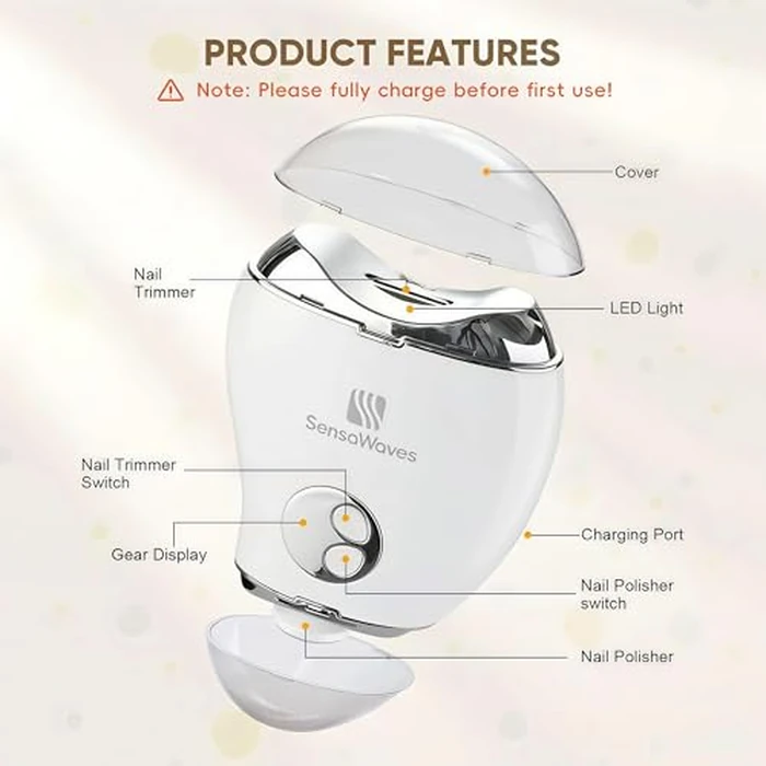 Electric Nail Clipper with Nail File, Rechargeable Automatic Fingernail Clipper with Nail Debris Storage & 3 Speed Settings, Electric Nail Trimmer with LED Display for Adults, Kids by Sensawaves - Image 1