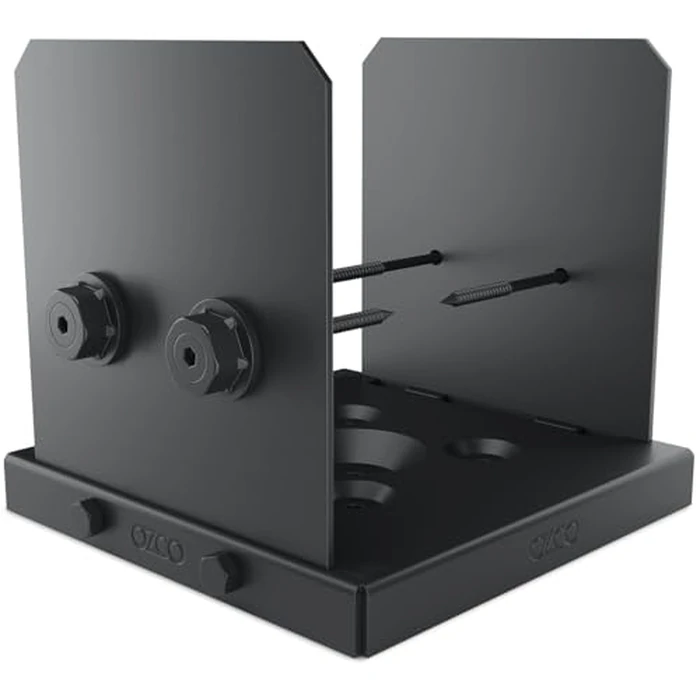 Ozco Ironwood Lite 8x8 Post Base Kit, Includes 1 Post Base Plate, 2 Decorative Plates, 4 Hex Cap Nuts, OWT Timber Screws, Galvanized Steel for Pergolas | 52109 by Ozco - Image 1