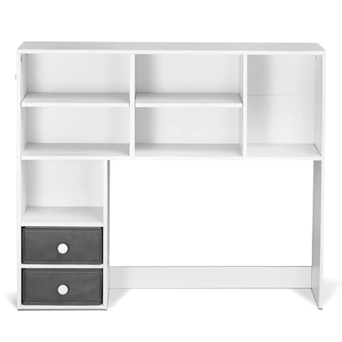 VEVOR Desktop Bookshelf, 3-Tier Desktop Storage Organizer, 37" x 10" x 31.1" Office Storage Rack Wood Display Shelf, Desktop Bookshelf Hutch with Two Fabric Drawers, for Office, Home & Dorm, White by VEVOR - Image 2