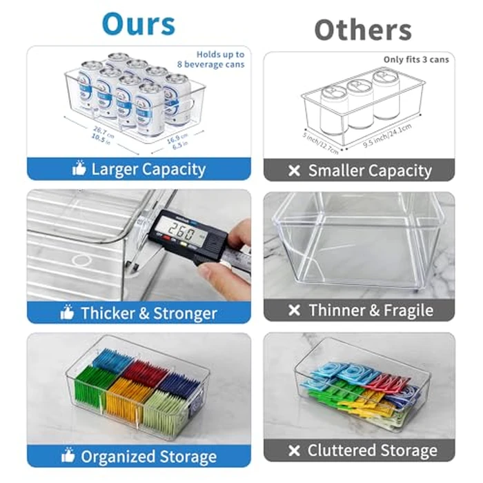 Mpotmiy 6 Pack Pantry Organizers and Storage,Clear Plastic Containers with 2 Dividers for Kitchen,Fridge Organization and Storage,Acrylic Bins for Pounches,Spice Packet,Snack organzier by Mpotmiy - Image 2