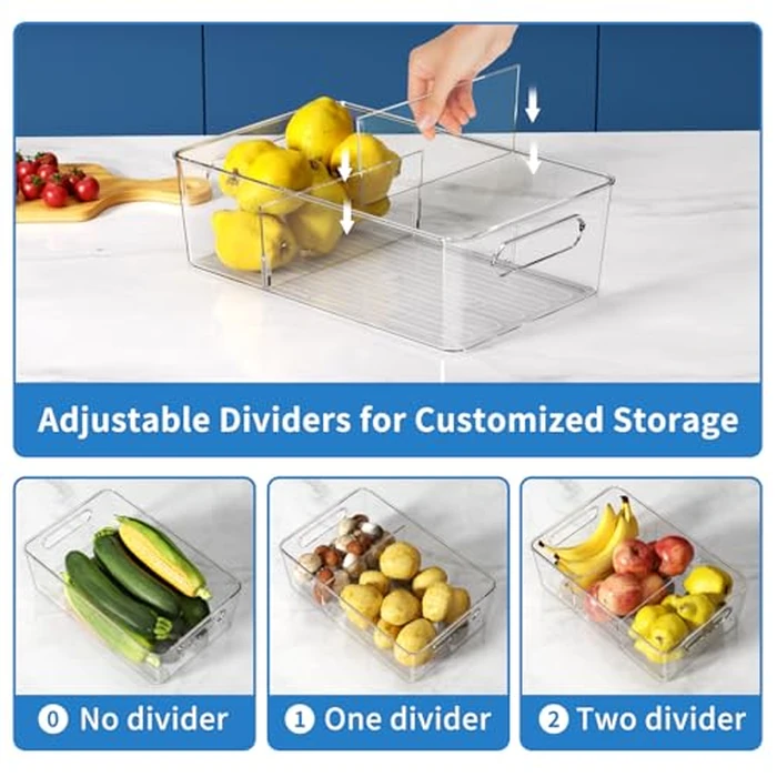 Mpotmiy 6 Pack Pantry Organizers and Storage,Clear Plastic Containers with 2 Dividers for Kitchen,Fridge Organization and Storage,Acrylic Bins for Pounches,Spice Packet,Snack organzier by Mpotmiy - Image 4