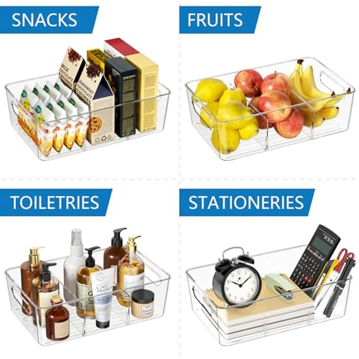 Mpotmiy 6 Pack Pantry Organizers and Storage,Clear Plastic Containers with 2 Dividers for Kitchen,Fridge Organization and Storage,Acrylic Bins for Pounches,Spice Packet,Snack organzier by Mpotmiy - Image 5