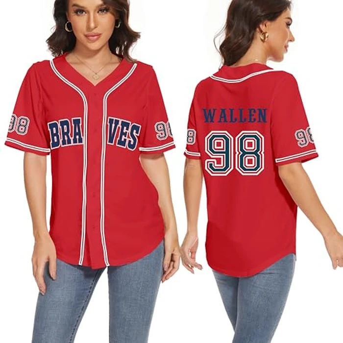 98 Baseball Jersey Women Country Vintage Music Shirts Graphic Fan Tshirt Short Sleeve Tops M Red by Vivimeng - Image 1