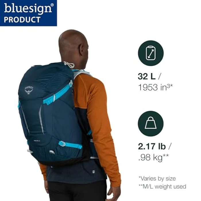 Osprey Hikelite 32L Lightweight Hiking Backpack - Durable Travel Daypack with Rain Cover for Men and Women, Atlas Blue, S/M by Osprey - Image 1