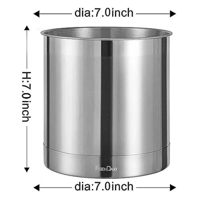 KSENDALO Stainless Steel Utensil Holder 7x7inch Large Utensil Holder for Countertop, Round Utensil Caddy for Spoons, Silverware, and Spatulas for Kitchen, Silver by KSENDALO - Image 4