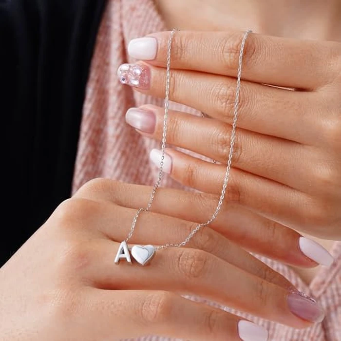 Turandoss Heart Initial Necklaces for Girls Trendy, S925 Sterling Silver Initial N Necklace Dainty Heart Necklaces Tiny Silver Initial Necklaces Initial Letter Necklace Silver Jewelry for Girls by Turandoss - Image 5
