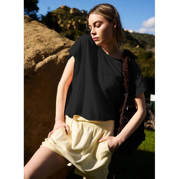 Kumufenc Women Short Sleeve Workout Shirts Open Back Tops Casual Yoga Y2k Athletic Gym Slouchy Crop Running Tees(Black,L) by Kumufenc - Image 5