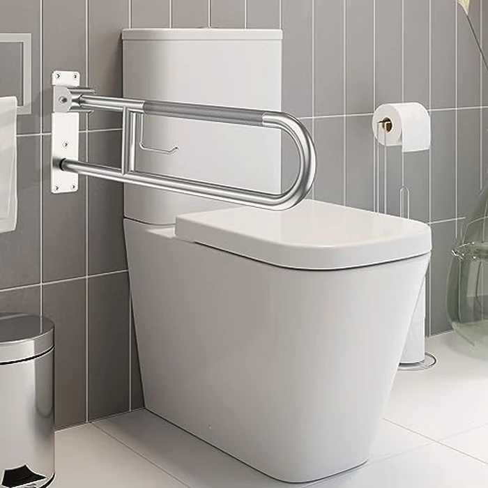 Toilet Grab Bar 30.3 Inch, YuanDe Brushed Nickel Anti-Slip Support Rail, U Shaped Flip-Up Grab Bar with Paper Holder, Stainless Steel Knurled Handicap Safety Handrails for Disabled Elderly Pregnant by YuanDe - Image 3