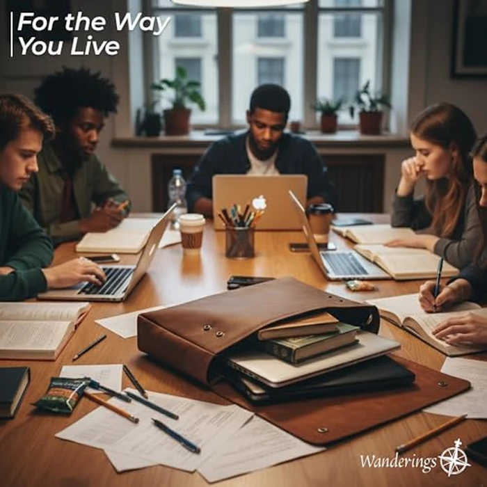 WANDERINGS Genuine Full Grain Leather Folder with Removable Strap - Handcrafted Folio Document Organizer - Leather Document Holder for Men and Women - Fits 15" 14" 13" Tablets and Laptops by WANDERINGS - Image 8