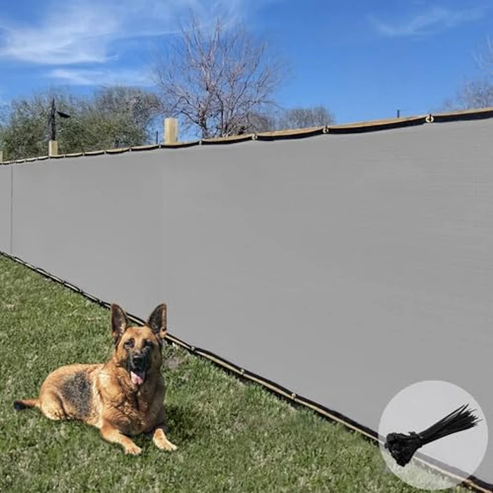 E&K Sunrise 5' x 20' Privacy Fence Screen with Grommets, Outdoor Windscreen Fence Covering Privacy Screen UV Blockage for Backyard Garden Patio, Zip Ties Included (Gray) by E&K - Image 1
