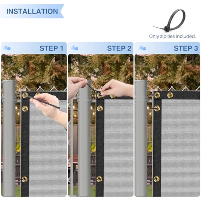 E&K Sunrise 5' x 20' Privacy Fence Screen with Grommets, Outdoor Windscreen Fence Covering Privacy Screen UV Blockage for Backyard Garden Patio, Zip Ties Included (Gray) by E&K - Image 5