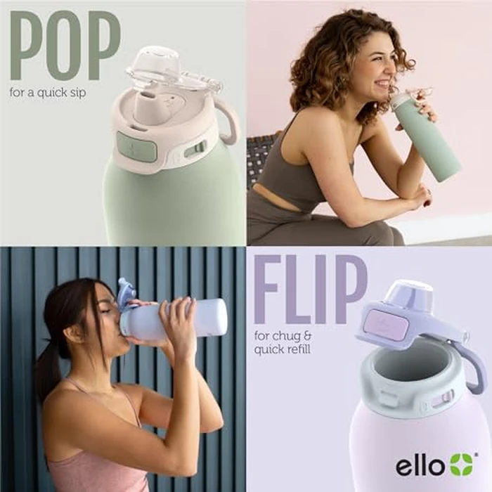 Ello Pop & Fill 32oz Stainless Steel Water Bottle with QuickFill Technology, Double Walled and Vacuum Insulated Metal, Leak Proof Locking Lid, Sip and Chug, Reusable, BPA Free, Pistachio by Ello - Image 3