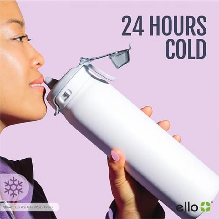 Ello Pop & Fill 32oz Stainless Steel Water Bottle with QuickFill Technology, Double Walled and Vacuum Insulated Metal, Leak Proof Locking Lid, Sip and Chug, Reusable, BPA Free, Pistachio by Ello - Image 8