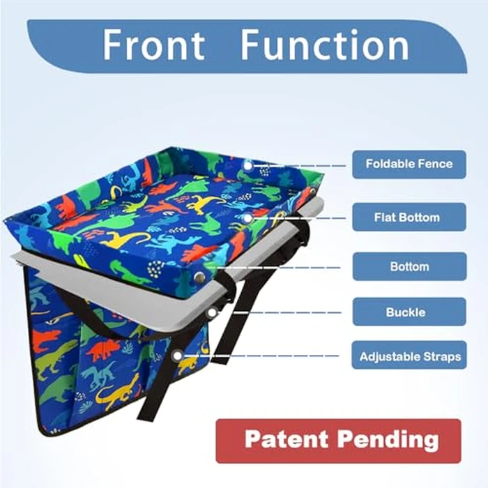 Adjustable Kids Tray Table Cover with Multi Portable Pockets, Airplane Travel Essentials for Kids, Toddlers, Adults, Airplane Must Haves, Plane Travel Essential, Travel Tray for Plane Train, Dinosaur by EpoBob - Image 2