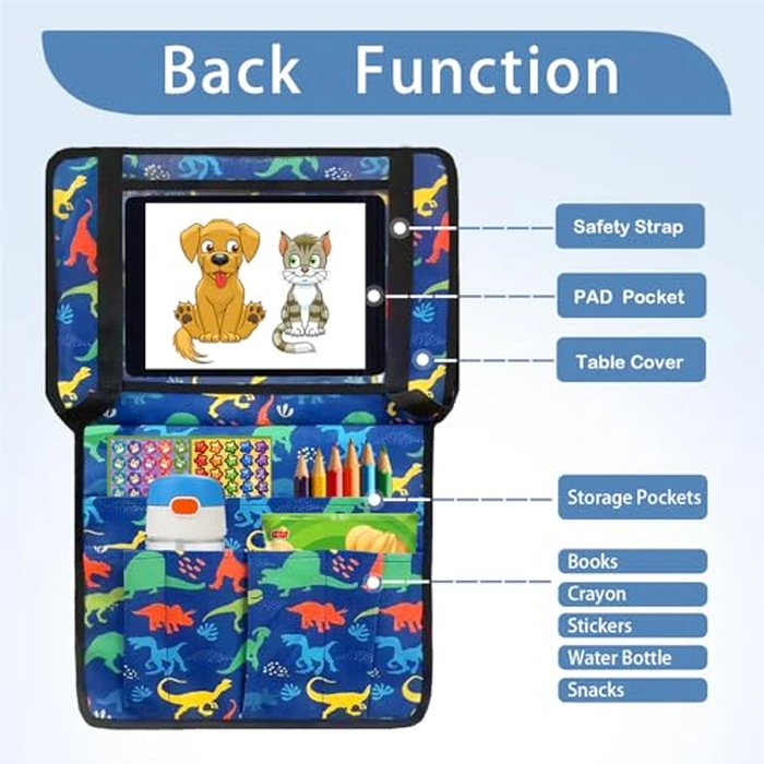 Adjustable Kids Tray Table Cover with Multi Portable Pockets, Airplane Travel Essentials for Kids, Toddlers, Adults, Airplane Must Haves, Plane Travel Essential, Travel Tray for Plane Train, Dinosaur by EpoBob - Image 3