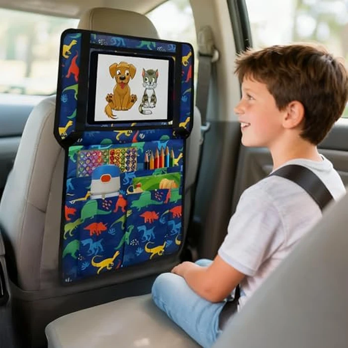 Adjustable Kids Tray Table Cover with Multi Portable Pockets, Airplane Travel Essentials for Kids, Toddlers, Adults, Airplane Must Haves, Plane Travel Essential, Travel Tray for Plane Train, Dinosaur by EpoBob - Image 4