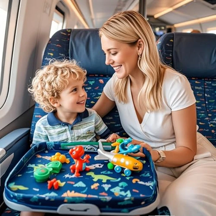 Adjustable Kids Tray Table Cover with Multi Portable Pockets, Airplane Travel Essentials for Kids, Toddlers, Adults, Airplane Must Haves, Plane Travel Essential, Travel Tray for Plane Train, Dinosaur by EpoBob - Image 7
