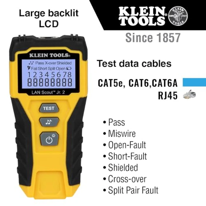 Klein Tools VDV526-200 Cable Tester, LAN Scout Jr. 2 Ethernet Tester for CAT 5e, CAT 6/6A Cables with RJ45 Connections by KLEIN TOOLS - Image 2