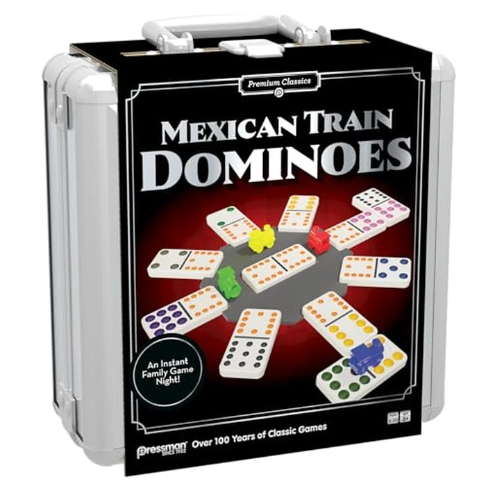 Pressman Premium Classics Mexican Train Dominoes | Aluminum Carry Case for Storage and Travel | 2-10 Players, Ages 8+ by Pressman - Image 2