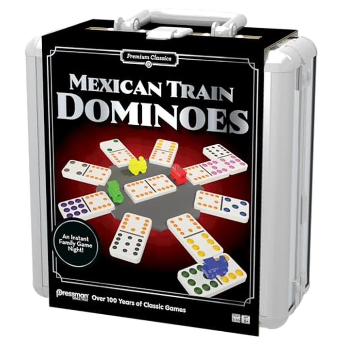 Pressman Premium Classics Mexican Train Dominoes | Aluminum Carry Case for Storage and Travel | 2-10 Players, Ages 8+ by Pressman - Image 3