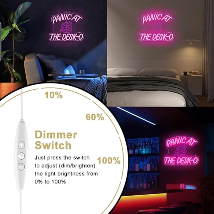 Mutank Panic At The Desk-O Neon Sign, Funky Y2k Disco Ball Neon Light Funny Office Wall Decor, USB Powered LED Dimmable, for Office Workplace Studio Meeting Room(12.9 * 10.6 In) by mutank - Image 4