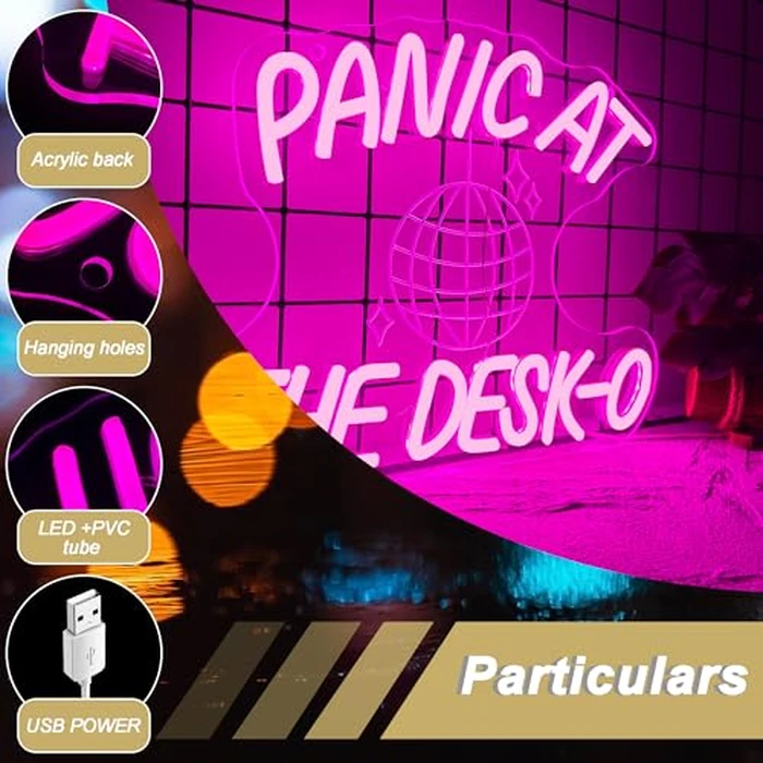Mutank Panic At The Desk-O Neon Sign, Funky Y2k Disco Ball Neon Light Funny Office Wall Decor, USB Powered LED Dimmable, for Office Workplace Studio Meeting Room(12.9 * 10.6 In) by mutank - Image 5