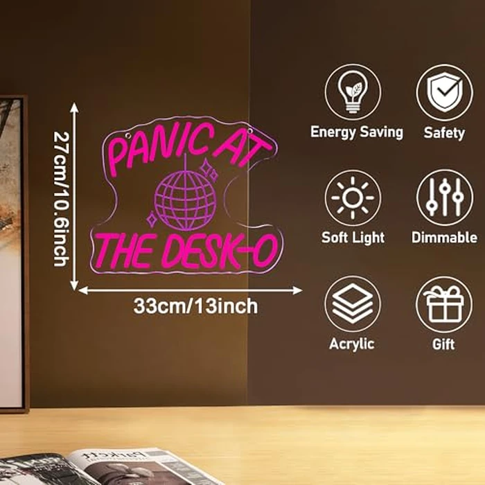 Mutank Panic At The Desk-O Neon Sign, Funky Y2k Disco Ball Neon Light Funny Office Wall Decor, USB Powered LED Dimmable, for Office Workplace Studio Meeting Room(12.9 * 10.6 In) by mutank - Image 7