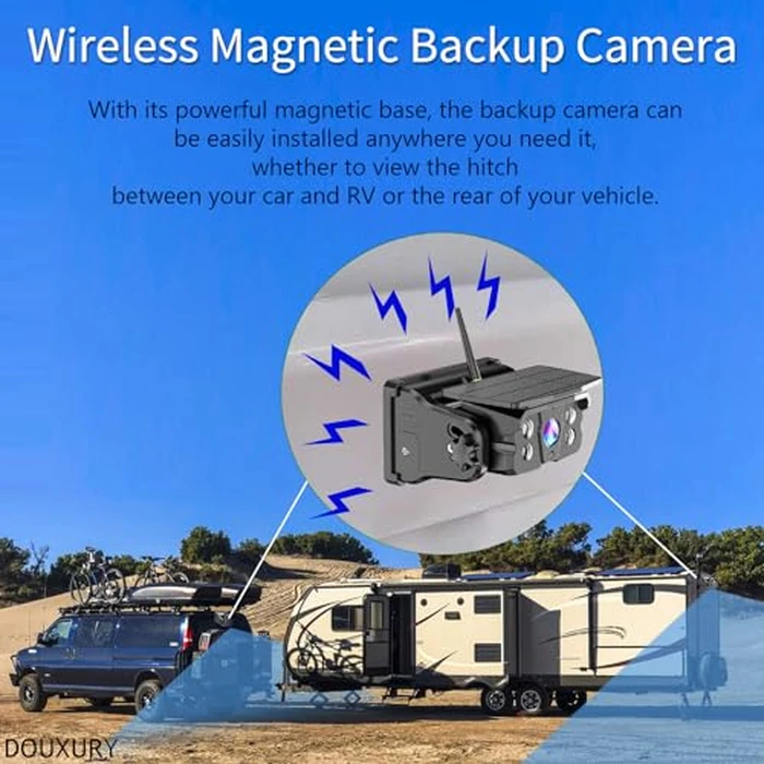 Wireless Backup Camera Solar Magnetic for RV Car Trailer Truck Camper 5th Wheels Hitch Towing No Wiring No Drilling Rechargeable Night Vision Portable Backup Camera with 5" 1080P HD 2-Split Monitor by DOUXURY - Image 3