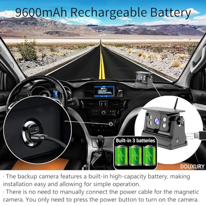 Wireless Backup Camera Solar Magnetic for RV Car Trailer Truck Camper 5th Wheels Hitch Towing No Wiring No Drilling Rechargeable Night Vision Portable Backup Camera with 5" 1080P HD 2-Split Monitor by DOUXURY - Image 4