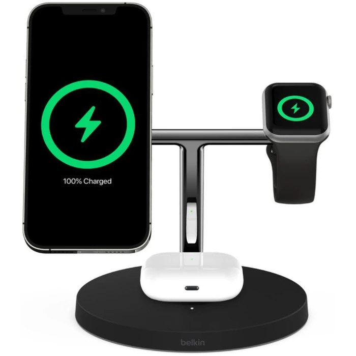 Belkin BoostCharge 3-in-1 Wireless Charger with MagSafe 15W - Black by Belkin - Refurbished - Excellent condition