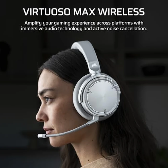 CORSAIR Virtuoso MAX Wireless Gaming Headset - Dolby Atmos, Active Noise Cancelling, Sonarworks SoundID, Simultaneous 2.4GHz Wireless & Bluetooth, 50mm Graphene Drivers, PC, Mac, PS5/PS4 - Silver by Corsair - Image 2