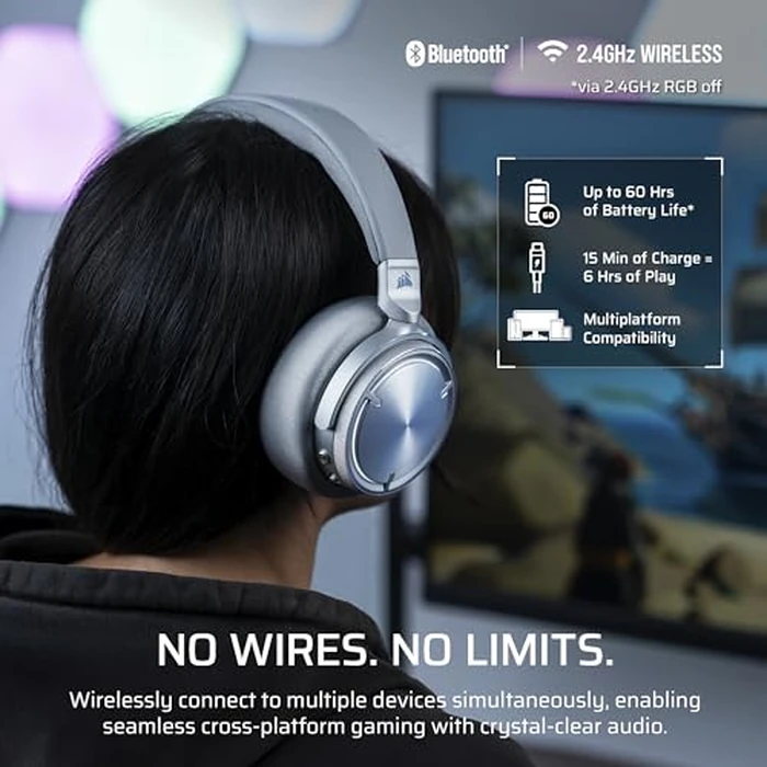 CORSAIR Virtuoso MAX Wireless Gaming Headset - Dolby Atmos, Active Noise Cancelling, Sonarworks SoundID, Simultaneous 2.4GHz Wireless & Bluetooth, 50mm Graphene Drivers, PC, Mac, PS5/PS4 - Silver by Corsair - Image 6