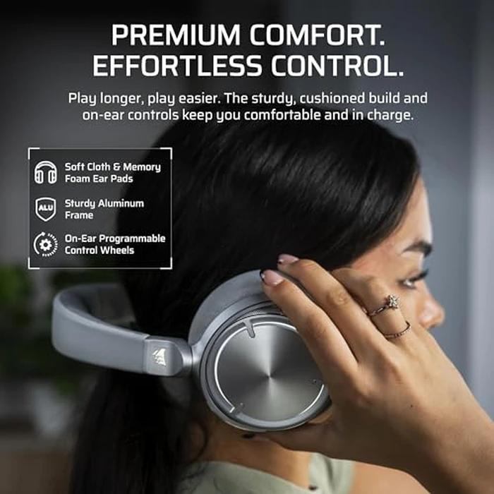 CORSAIR Virtuoso MAX Wireless Gaming Headset - Dolby Atmos, Active Noise Cancelling, Sonarworks SoundID, Simultaneous 2.4GHz Wireless & Bluetooth, 50mm Graphene Drivers, PC, Mac, PS5/PS4 - Silver by Corsair - Image 8