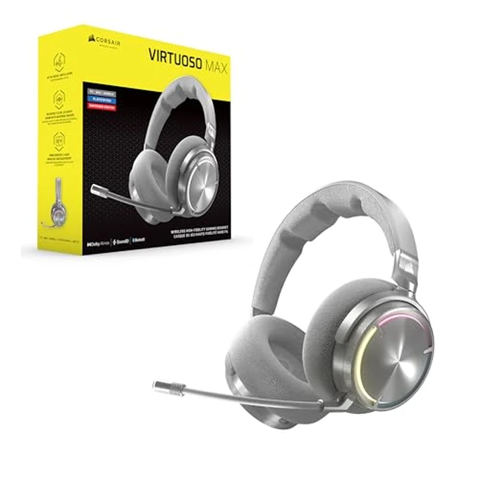 CORSAIR Virtuoso MAX Wireless Gaming Headset - Dolby Atmos, Active Noise Cancelling, Sonarworks SoundID, Simultaneous 2.4GHz Wireless & Bluetooth, 50mm Graphene Drivers, PC, Mac, PS5/PS4 - Silver by Corsair - Image 9