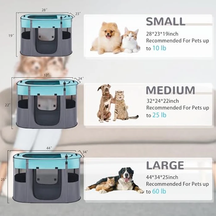 Portable Dog Cat Playpen with Waterproof Pad,Collapsible Pet Puppy Kitten Crate,Foldable Small Animals Kennel Cage for Indoor Outdoor Travel Camping,Water-Resistant Breathable Shade Cover (Green M) by Xihan - Image 2