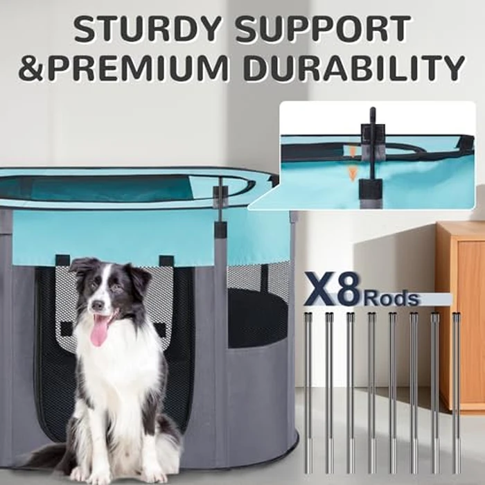 Portable Dog Cat Playpen with Waterproof Pad,Collapsible Pet Puppy Kitten Crate,Foldable Small Animals Kennel Cage for Indoor Outdoor Travel Camping,Water-Resistant Breathable Shade Cover (Green M) by Xihan - Image 5