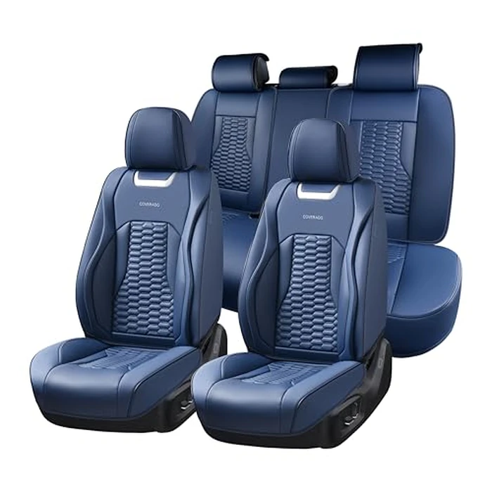Coverado Car Seat Covers Full Set, 5 Seats Seat Covers for Cars, Nappa Leather Waterproof Car Seat Covers Automotive Seat Covers Interior Accessories Universal Fit Most Cars(Blue) by Coverado - Image 1