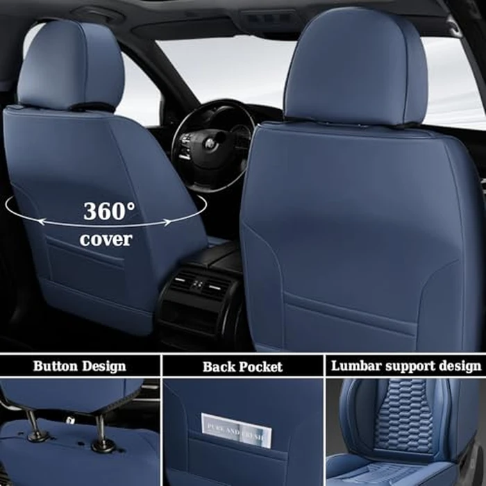 Coverado Car Seat Covers Full Set, 5 Seats Seat Covers for Cars, Nappa Leather Waterproof Car Seat Covers Automotive Seat Covers Interior Accessories Universal Fit Most Cars(Blue) by Coverado - Image 4