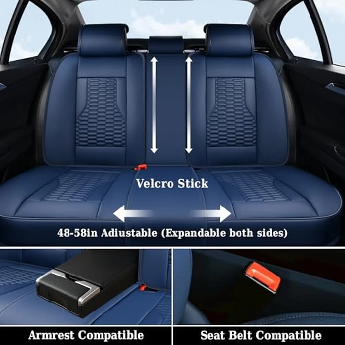 Coverado Car Seat Covers Full Set, 5 Seats Seat Covers for Cars, Nappa Leather Waterproof Car Seat Covers Automotive Seat Covers Interior Accessories Universal Fit Most Cars(Blue) by Coverado - Image 5