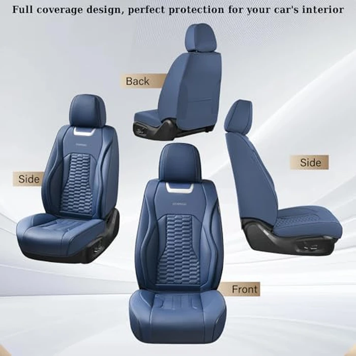 Coverado Car Seat Covers Full Set, 5 Seats Seat Covers for Cars, Nappa Leather Waterproof Car Seat Covers Automotive Seat Covers Interior Accessories Universal Fit Most Cars(Blue) by Coverado - Image 6