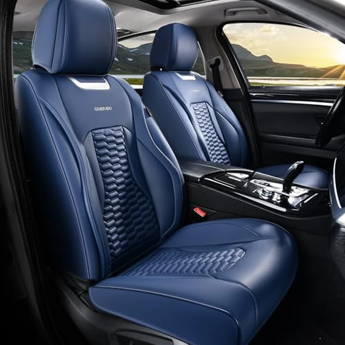 Coverado Car Seat Covers Full Set, 5 Seats Seat Covers for Cars, Nappa Leather Waterproof Car Seat Covers Automotive Seat Covers Interior Accessories Universal Fit Most Cars(Blue) by Coverado - Image 7