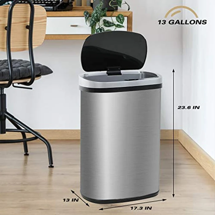 FDW Garbage Can 13 Gallon 50 Liter Kitchen Trash Can for Bathroom Bedroom Home Office Automatic Touch Free High-Capacity with Lid Brushed Stainless Steel Waste Bin by FDW - Image 8