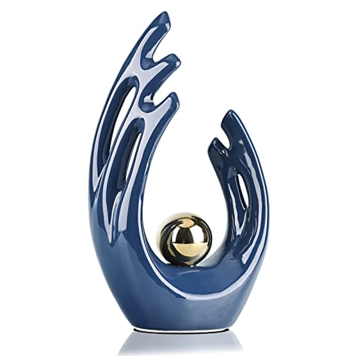 12"H Navy Blue Home Decor Accent, mid century modern decor Dining Table Decorations Green, Abstract Art Ceramic Statue And Sculpture for Center Pieces Decor for table, bookshelf decorative objects by LCCCK - Used - Acceptable condition - CA$27.29