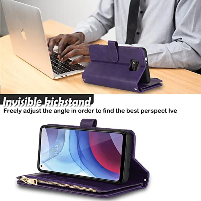 Ｈａｖａｙａ etui for Moto G Power 2021 Case Crossbody,Motorola g Power 2021 Phone case Wallet with Card Holder for Women,flip Zipper case,Moto Motorola g Power étui portefeuille Pour Femmes-Purple by Ｈａｖａｙａ - Image 5