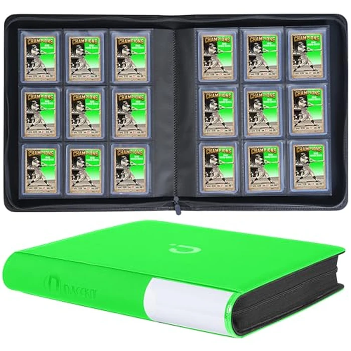 D DACCKIT Top Loader Binder, Holds 288 Cards - 9 Pocket Top Loader Binder for 3" x 4" Rigid Card Holders for Trading Cards or Sports Cards - Model C，Brilliant Green by D DACCKIT - Used - Like New condition - US$23.74