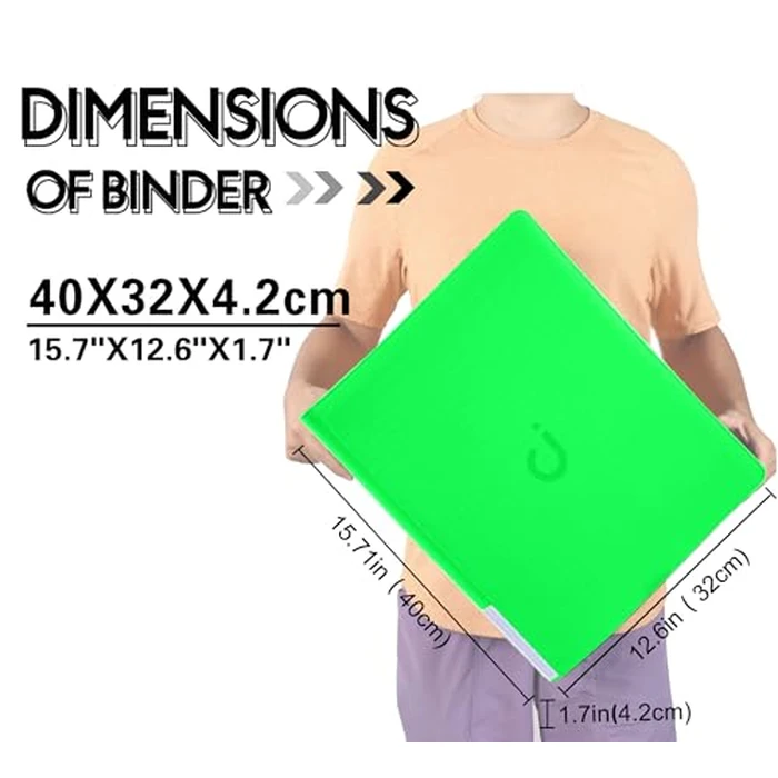 D DACCKIT Top Loader Binder, Holds 288 Cards - 9 Pocket Top Loader Binder for 3" x 4" Rigid Card Holders for Trading Cards or Sports Cards - Model C，Brilliant Green by D DACCKIT - Image 2