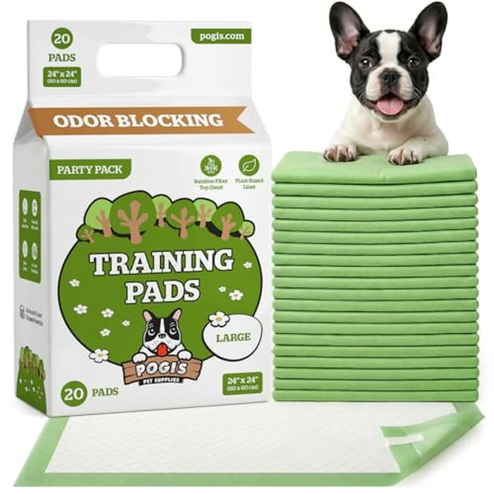 Pogi's Dog Training Pads with Sticky Tabs - Large, Super-Absorbent, Puppy Pee Pads for Small to Medium Sized Dogs (20-Count) (24x24in) by Pogi's Pet Supplies - Image 1
