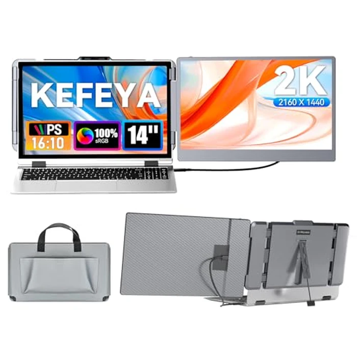 KEFEYA Laptop Screen Extender 2K, 2160x1440 QHD Laptop Monitor Extender Dual Screen, 14” Portable Monitor for Laptops 13-17" with USB-C/HDMI Port, Plug n Play for Windows/Mac/Android/Switch/PS5 by KEFEYA - Image 1