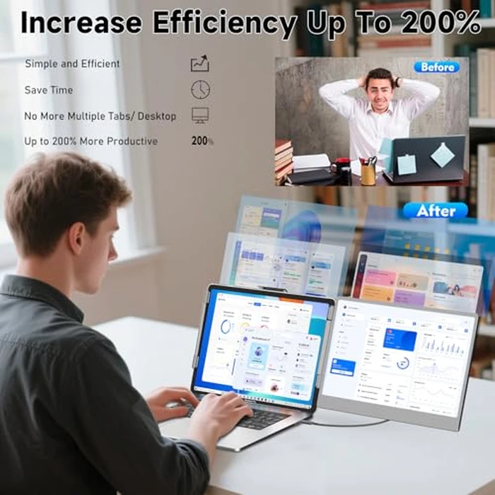KEFEYA Laptop Screen Extender 2K, 2160x1440 QHD Laptop Monitor Extender Dual Screen, 14” Portable Monitor for Laptops 13-17" with USB-C/HDMI Port, Plug n Play for Windows/Mac/Android/Switch/PS5 by KEFEYA - Image 3